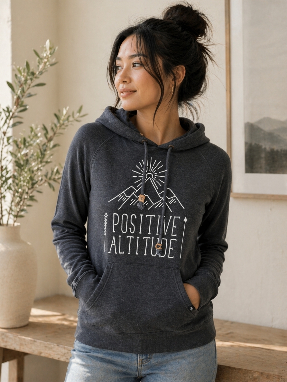 10 Tree | 'Positive Altitude' Charcoal Hoodie, Size XS